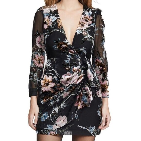 Yumi Kim Wild Bloom Floral Faux Wrap Mini Dress Timeless Velvet‎ Burnout Med NWT - Picture 1 of 14